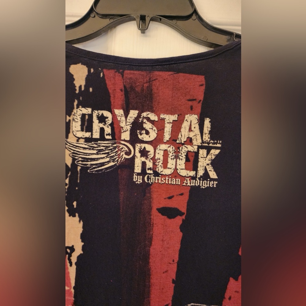 Christian Audigier Crystal Rock Tuni Tsunami Women Black Graphic Top Size Medium - Picture 9 of 12